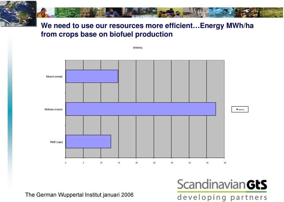 Ethanol (wheat) Methane (maize) MWh/ha RME (rape) 0 5