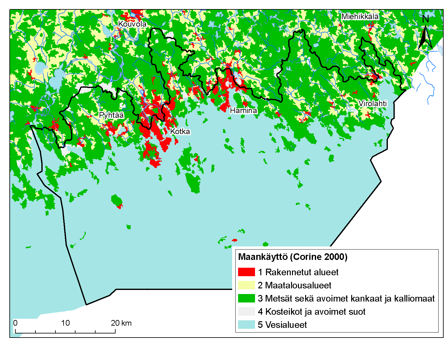 2.2 Markanvändning Markanvändningen i vattenområdet har granskats främst på basis av geografiska data.