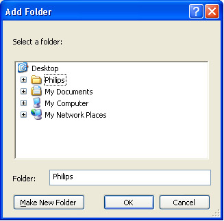 I fönstret Add To Library (Lägg till i bibliotek) väljer du My folders and those of others that I can access (Mina mappar och andras mappar som jag kan använda) och klickar på knappen Advanced
