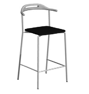 BOMBITO T S-079 Stapelbar stol med hög T-rygg. Underrede i krom eller silverlackerad metall med teflonglid. Stackable chair with high T-backrest.