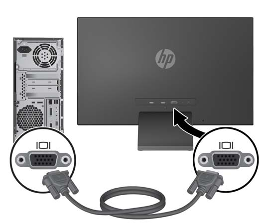 Ansluta kablarna 1. Placera bildskärmen på en lämplig, välventilerad plats i närheten av datorn. 2. Anslut en sladd. OBS! Bildskärmen har stöd för både analog och HDMI-inmatning.