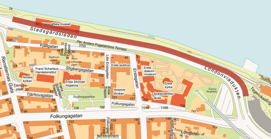 Sida 12 (23) IV Den aktuella sträckan av Stadsgårdsleden. Stråket förbinder Slussen med Danvikstull och vidare mot Nacka och Värmdö och trafikeras av 6000 cyklister per dag under maj månad.