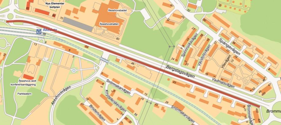 Sida 16 (23) Den aktuella sträckan längs Bergslagsvägen mellan Åkeshov och Brommaplan.