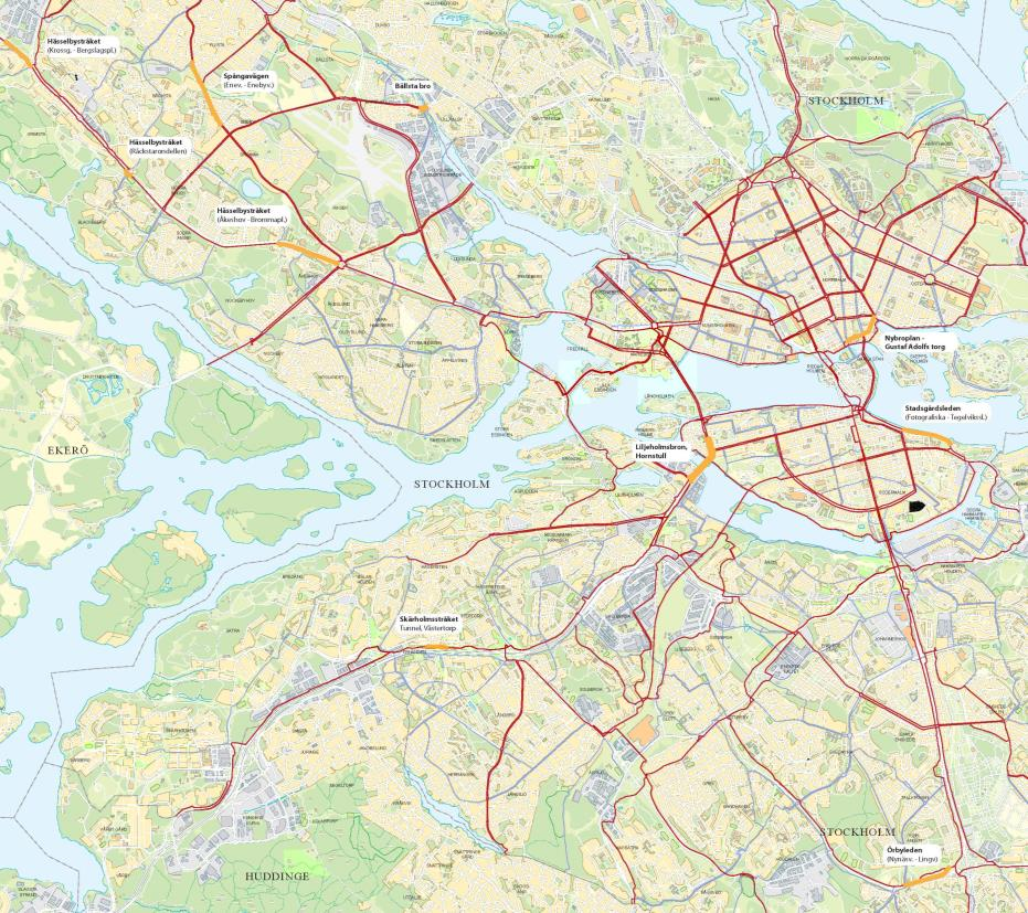 Sida 4 (23) I De aktuella projekten (orange sträckor). Analys och konsekvenser Cykelplanen I Stockholms stads cykelplan (cykelplanen) har fokus lagts på det övergripande cykelvägnätet.