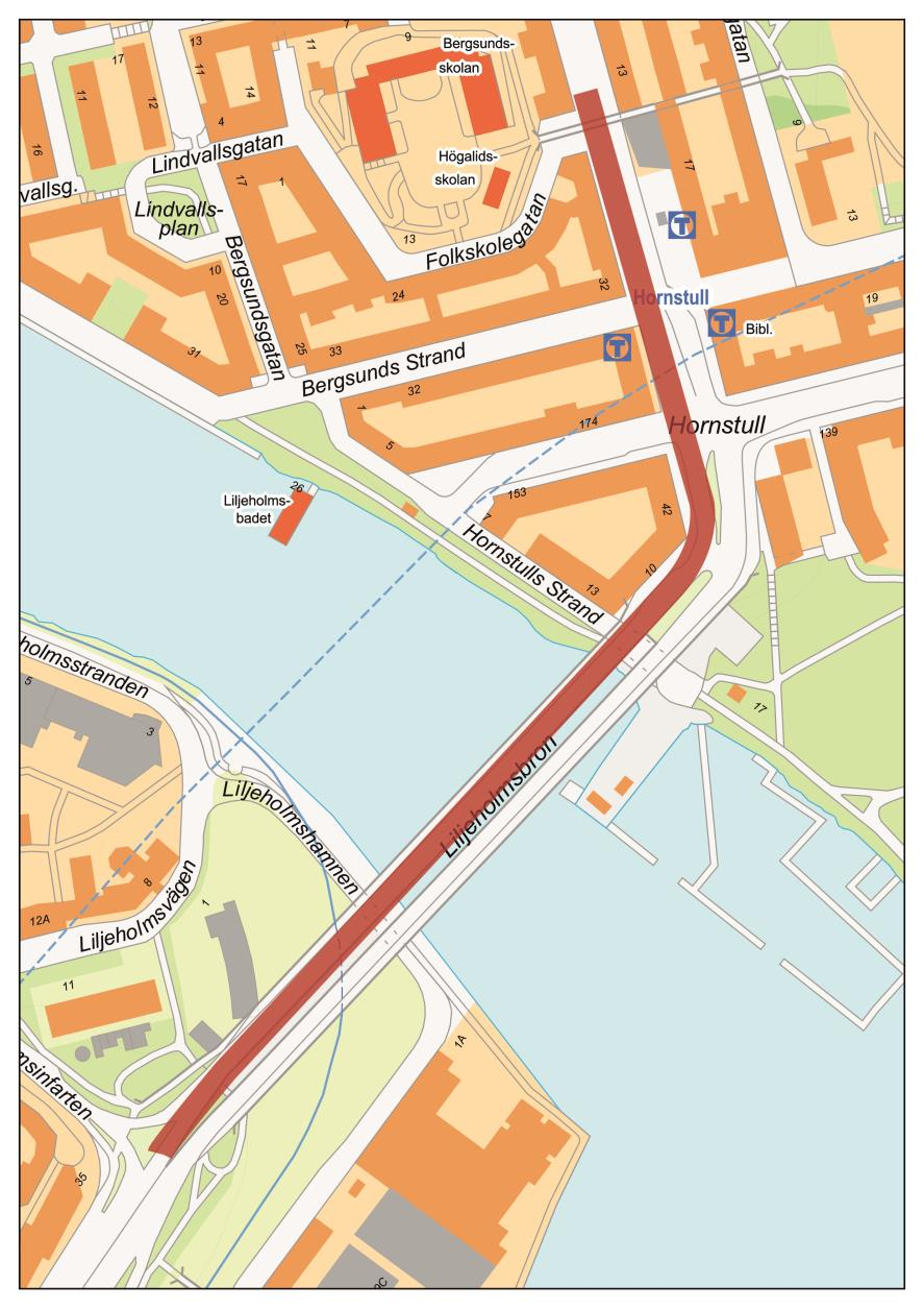 Sida 8 (23) II Den aktuella sträckan Liljeholmsbron och Hornstull samt föreslagna åtgärder.