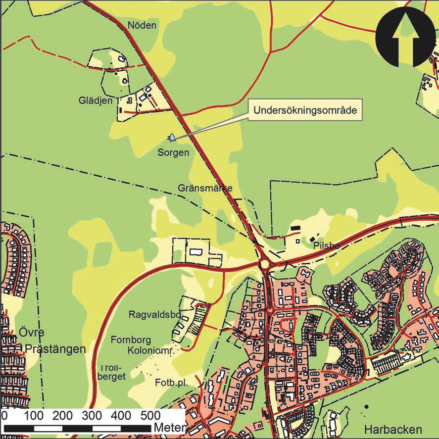 Begränsning av Sorgen i Venngarn Figur 2. Karta över det aktuella området norr om Sigtuna. Skala 1:10 000.