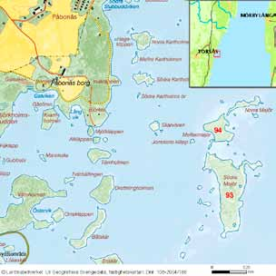 46 häckfågelfaunan i östra smålands ytterskärgård 1990-2008 derna växer enstaka större träd och på den södra delen finns mer sammanhängande buskage och låga trädbestånd.