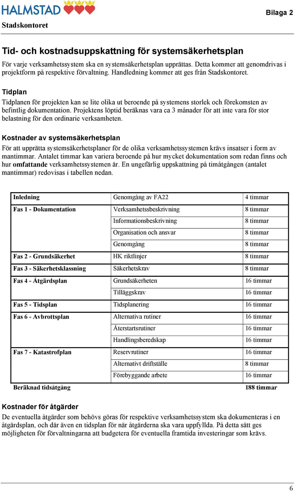 Projektens löptid beräknas vara ca 3 månader för att inte vara för stor belastning för den ordinarie verksamheten.