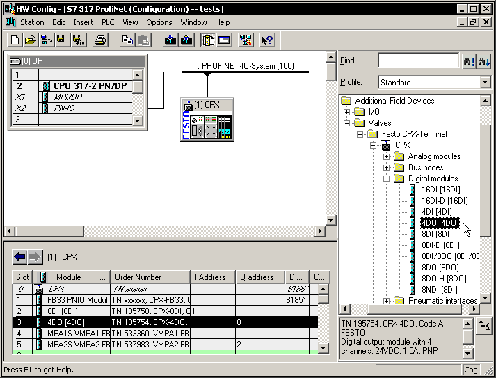 2. Idrifttagning CPX terminalens konfiguration Belägg konfigurationstabellen ( 2 i Bild2/13) med CPX terminalens moduler.
