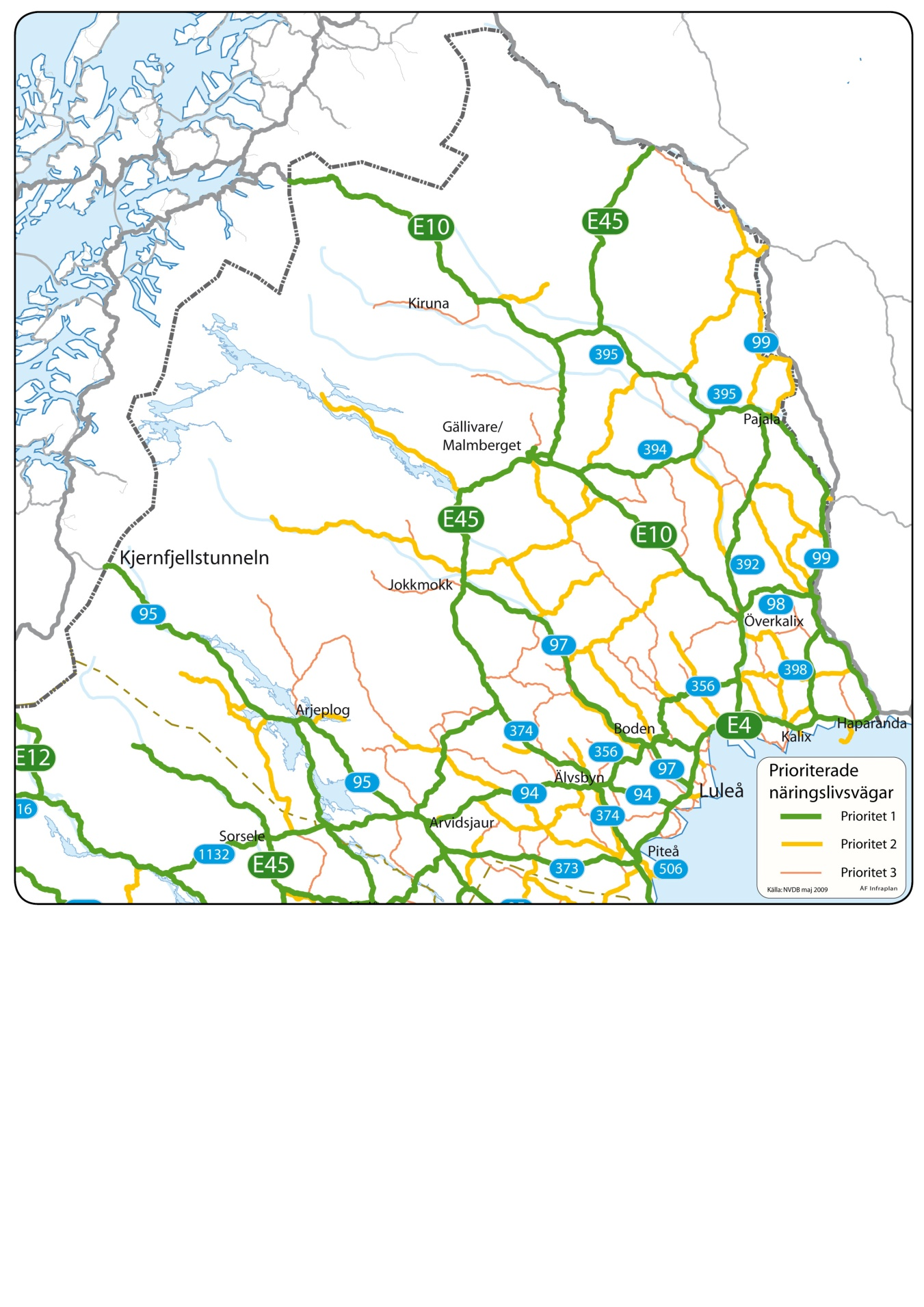 Prioriterade näringslivsvägar Trafikverkets utpekade näringslivsvägar Prioritet avgör bärighetsåtgärder, vinterunderhåll, etc.