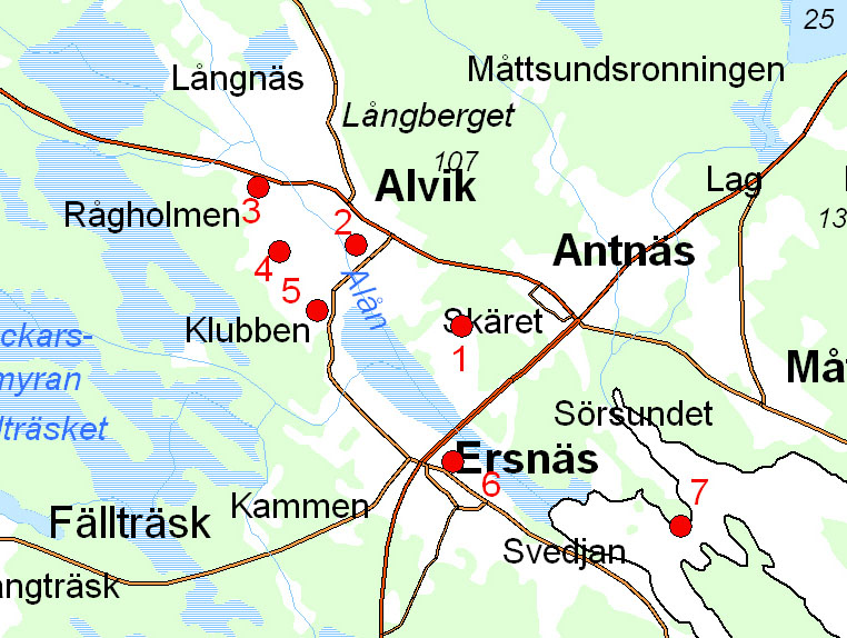 Ersnäs Alvik 58 Fig. 40. Karta över Ersnäs-området med observationspunkter inlagda.