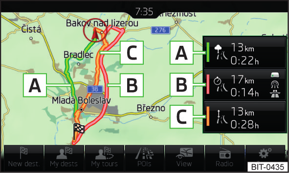 Navigering i demoläge Demoläget visar en simulerad körning till det inmatade resmålet. Funktionen gör det möjligt att köra den beräknade färdvägen "på prov".
