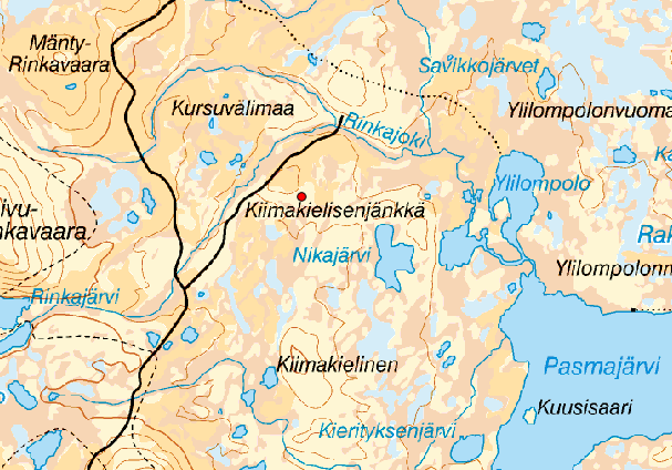 Pasmavaara Kiruna 12,4 km väster Lainio 7525638,178690713 (RT90) Röd prick visar artfynd