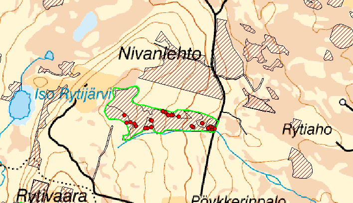 Pöykkerinpalo Pajala 5,7 km nord om Pajala 7483119,1826638 (RT90) En avverkningsanmäld nyckelbiotop.