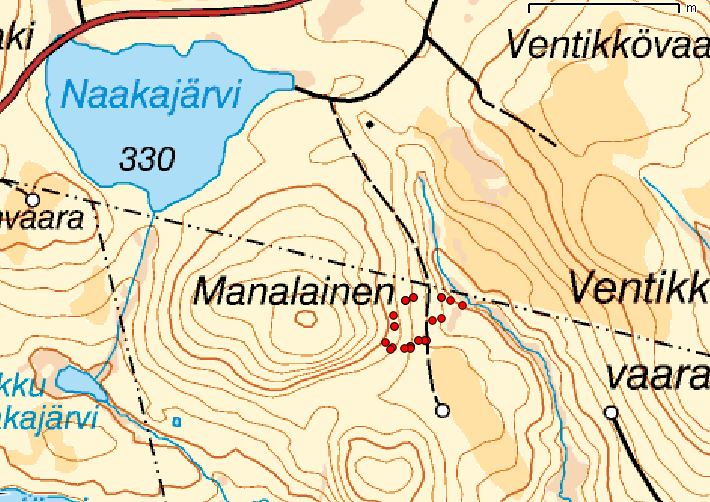 Manalainen Pajala 6,7 km öster om Keräntöjärvi 7523438,1807728 (RT90) Skogen är klassad till produktion med generell hänsyn enligt ekoparksplanen.