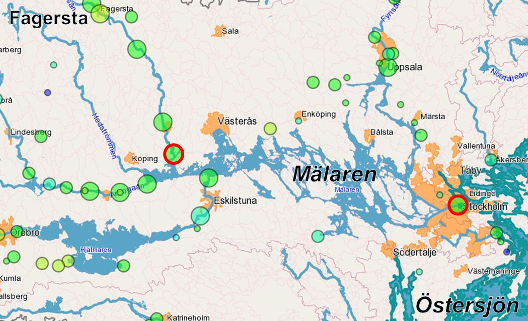 C. Fagersta KARV Utsläpp från Fagersta kommunala avloppsreningsverk når den känsliga recipienten Östersjön via Kolbäcksån, Mälaren och Mälarens utlopp i Stockholm.