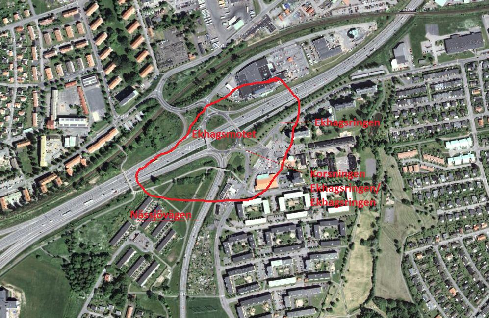 Figur 1) Ekhagsmotet- simulerat område inom röda linjen 2.