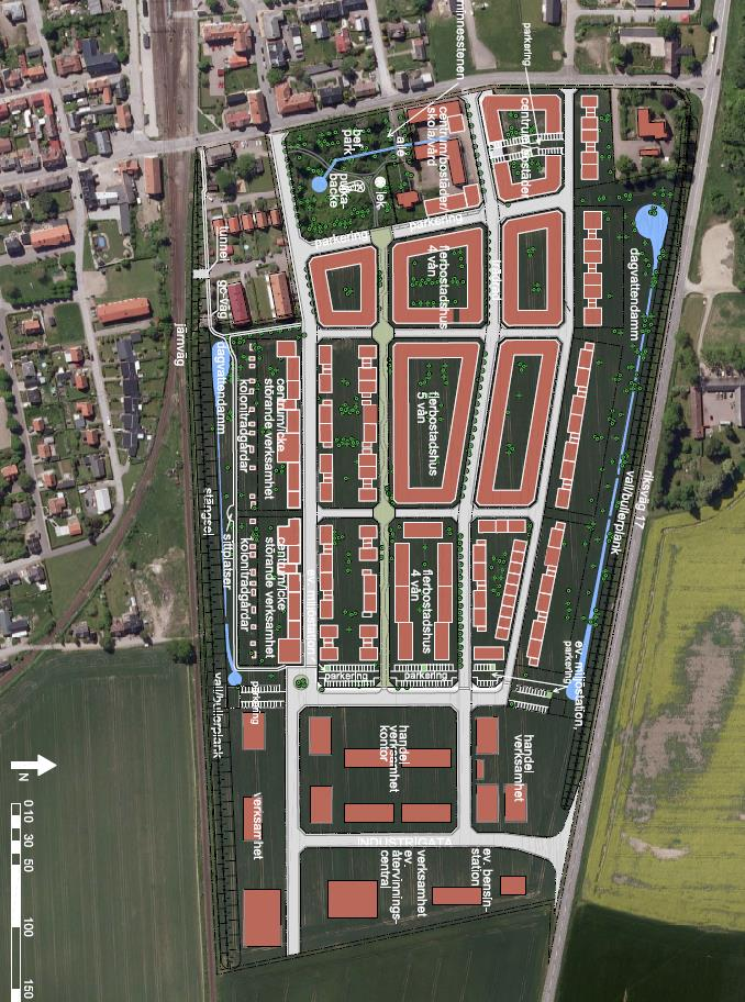 2 2. Förutsättningar Studerat område Nedan visas det nya planerade området. Området begränsas i väster av Karlsgatan, i norr av väg 17 och i söder av järnvägen.