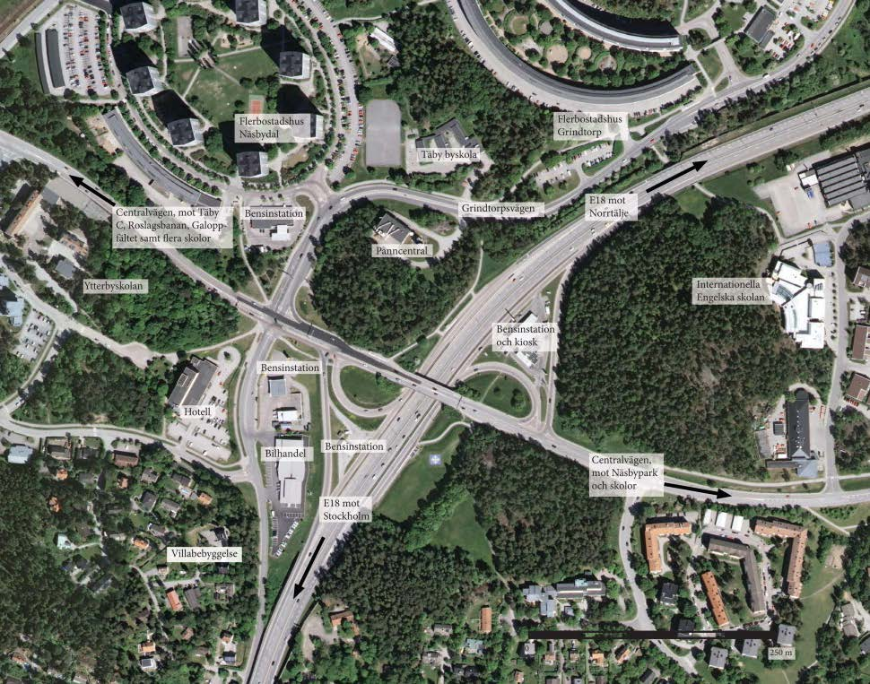 Bild 2.1 Nuvarande trafikplats 2.2 Behov av förändringar Täby centrum Arninge är i den regionala utvecklingsplanen för Stockholmsregionen, RUFS 2010, utpekad som regional kärna.