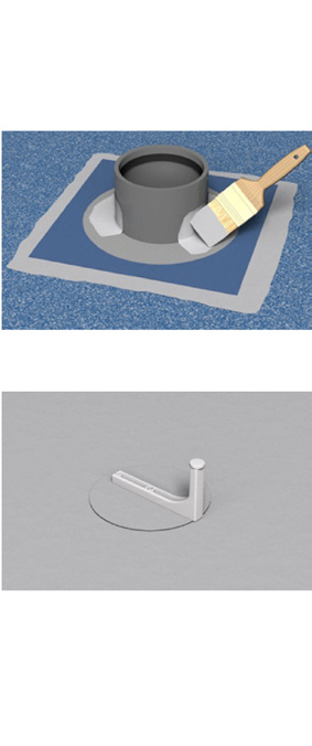 7. Fortsätt att montera Latafolie över hela golvet. Montera kant i kant och försegla med tätremsa (självhäftande) alternativt flexband monterat med Latapluss. 8.