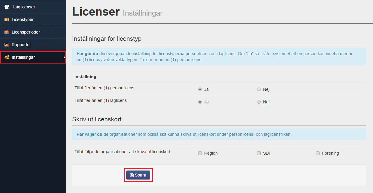 Licenser Förbund Klicka på Licenser i toppmenyn. Du kommer då in på startsidan för licensmodulen.