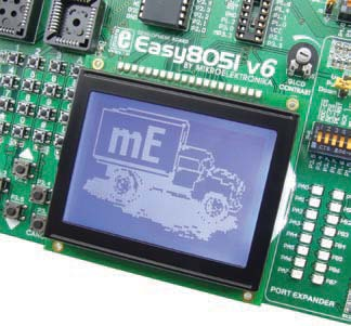 20 Easy8051 v6 utvecklingssystem 15.0. 128x64 mikroprocessorn via PORT0 och PORT2.