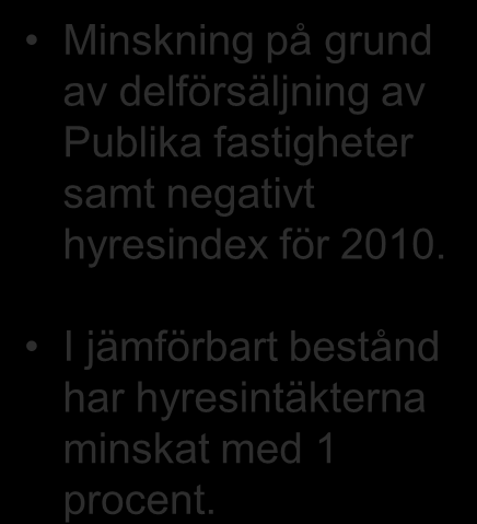 Resultaträkning Mkr 2010 2009 Hyresintäkter 1 062 1 301 Försäljningsintäkter modulbyggnader 80 138 Nettoomsättning 1 142 1 439 Bruttoresultat 752 954 Handelsnetto 14-128 Försäljnings- och