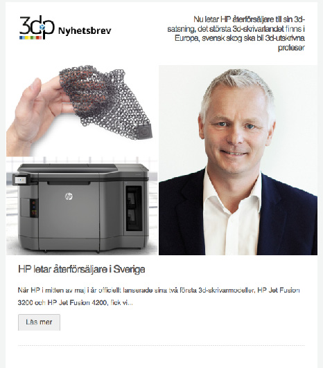 3dp.se är en nyhets- och kunskapssajt i Norden för allt som har att göra med professionell 3d-skrivarteknik utrustning, programvara, material, applikationer, tjänster, branschfrågor, innovationer och