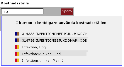 3.3.3 Rutan Kostnadsställe Vid budgetering av personalkostnader fylls kostnadsställe/klinik i automatiskt beroende på var vald person hör hemma. När man lägger upp externa lärare (se avsnitt 3.