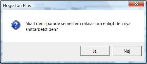 Du går in i anställdaregistret och ändrar P8 från 32 till 40 timmar. I och med detta ändras sysselsättningsgraden till 100 %. När du trycker OK för att spara ändringen kommer följande ruta upp.