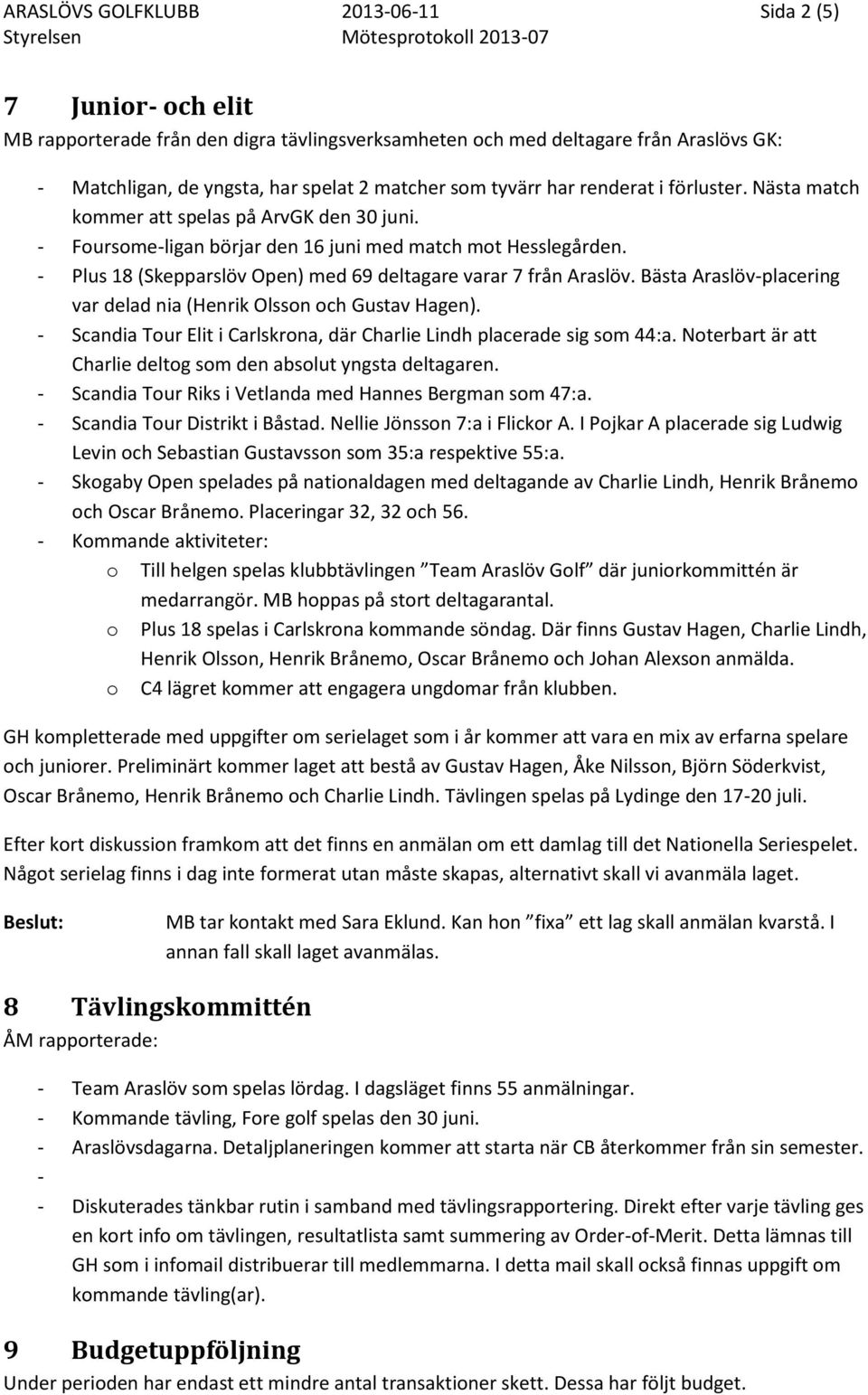 Plus 18 (Skepparslöv Open) med 69 deltagare varar 7 från Araslöv. Bästa Araslövplacering var delad nia (Henrik Olsson och Gustav Hagen).