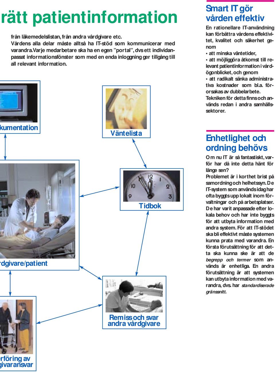 Smart IT gör vården effektiv En rationellare IT-användning kan förbättra vårdens effektivitet, kvalitet och säkerhet genom att minska väntetider, att möjliggöra åtkomst till relevant