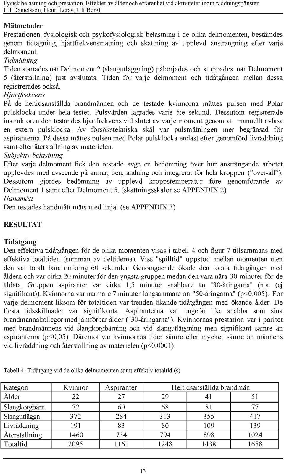 Tiden fšr varje delmoment och tidœtgœngen mellan dessa registrerades ocksœ.