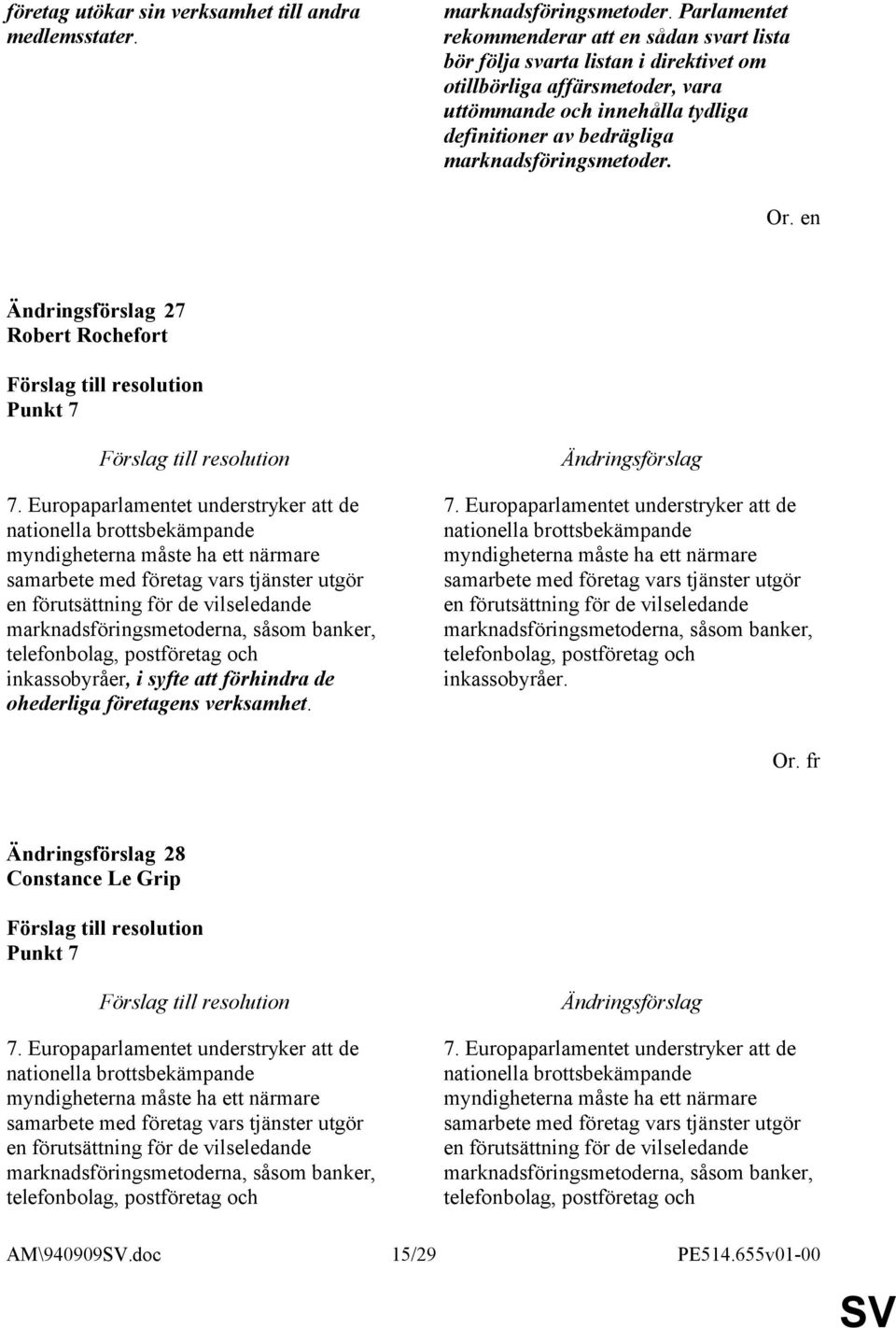 marknadsföringsmetoder. 27 Robert Rochefort Punkt 7 7.