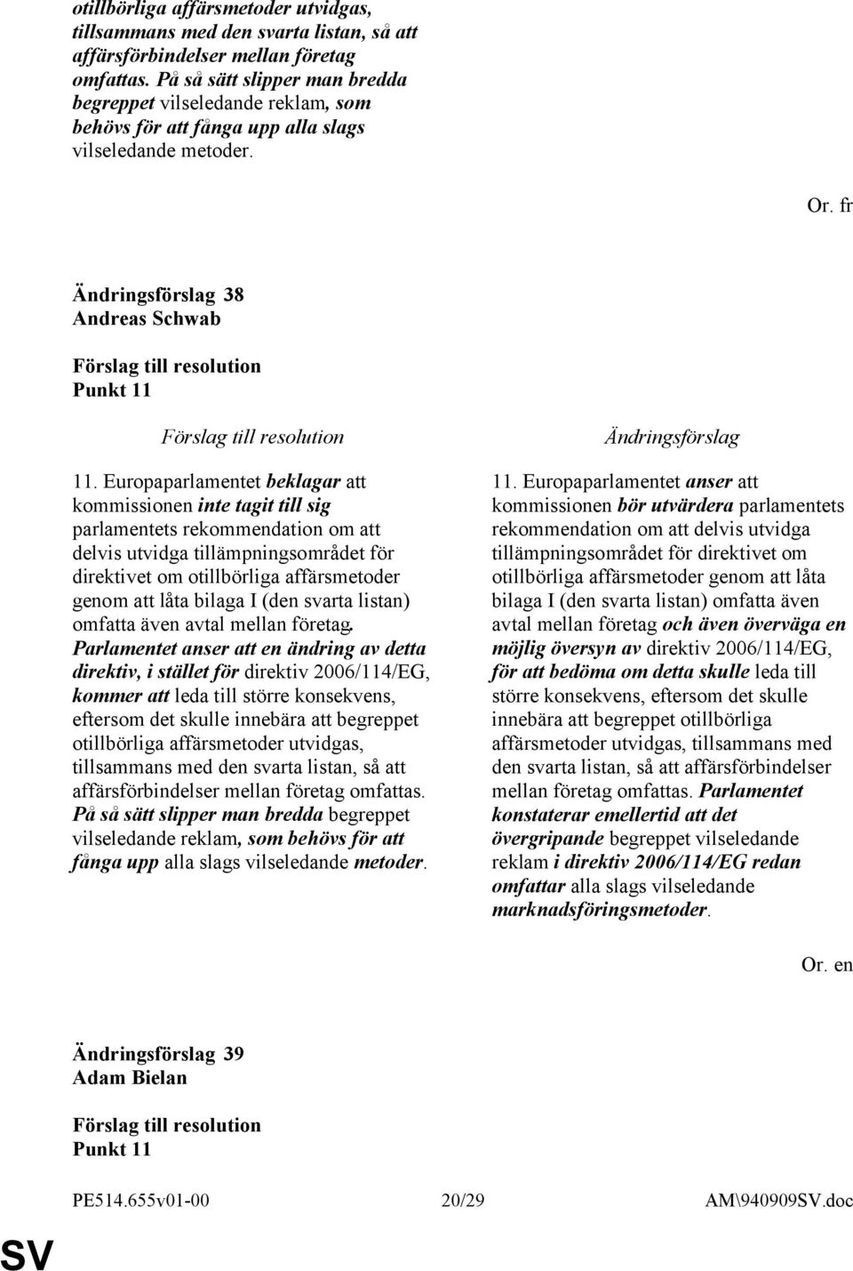 Europaparlamentet beklagar att kommissionen inte tagit till sig parlamentets rekommendation om att delvis utvidga tillämpningsområdet för direktivet om otillbörliga affärsmetoder genom att låta