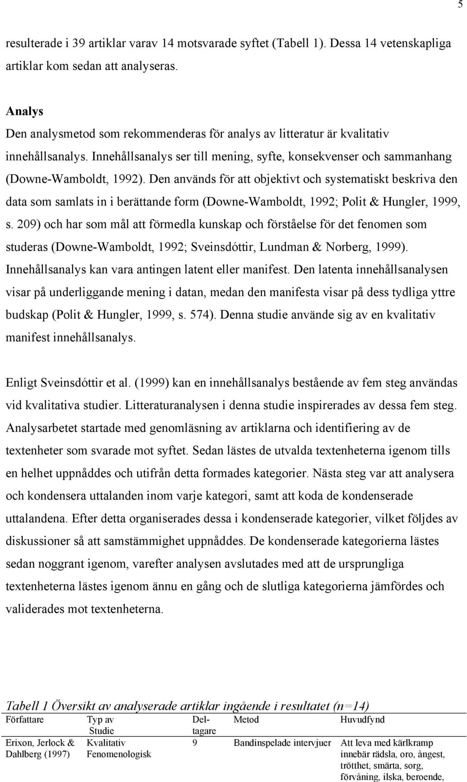 Den används för att objektivt och systematiskt beskriva den data som samlats in i berättande form (Downe-Wamboldt, 1992; Polit & Hungler, 1999, s.