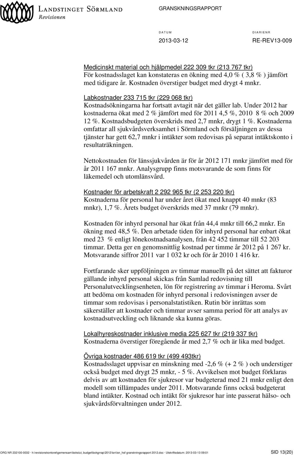 Kostnadsbudgeten överskrids med 2,7 mnkr, drygt 1 %.