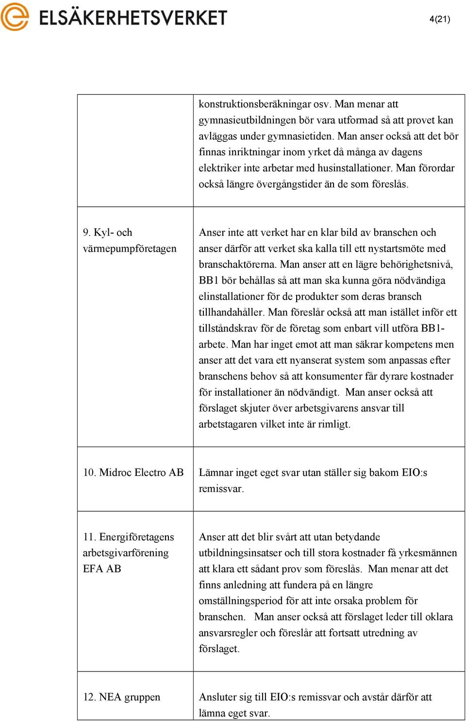 Kyl- och värmepumpföretagen Anser inte att verket har en klar bild av branschen och anser därför att verket ska kalla till ett nystartsmöte med branschaktörerna.