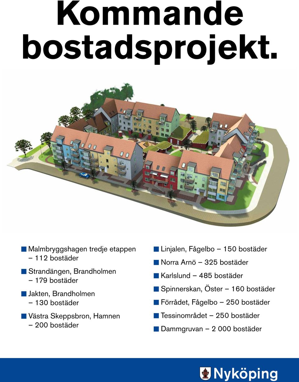 Brandholmen 130 bostäder K Västra Skeppsbron, Hamnen 200 bostäder K Linjalen, Fågelbo 150 bostäder