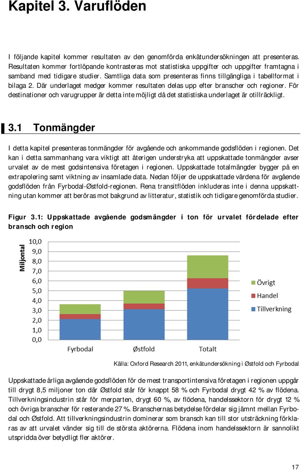 Där underlaget medger kommer resultaten delas upp efter branscher och regioner. För destinationer och varugrupper är detta inte möjligt då det statistiska underlaget är otillräckligt. 3.