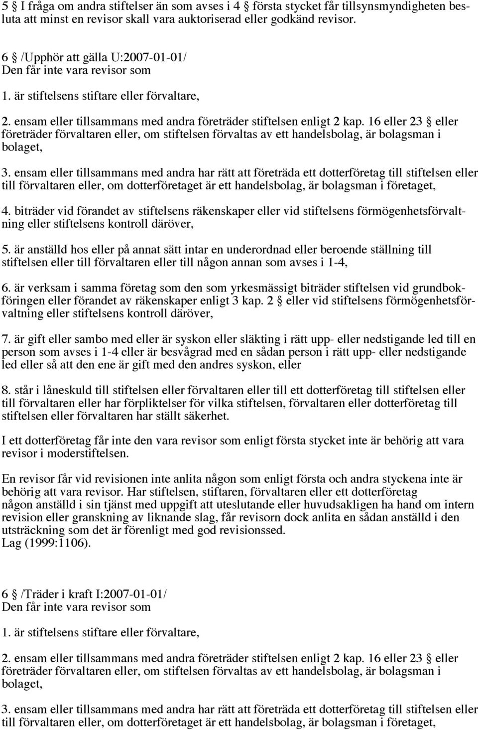 16 eller 23 eller företräder förvaltaren eller, om stiftelsen förvaltas av ett handelsbolag, är bolagsman i bolaget, 3.
