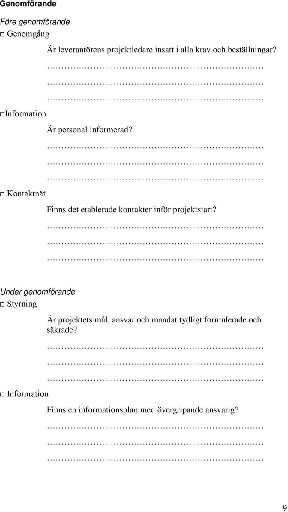 Finns det etablerade kontakter inför projektstart?