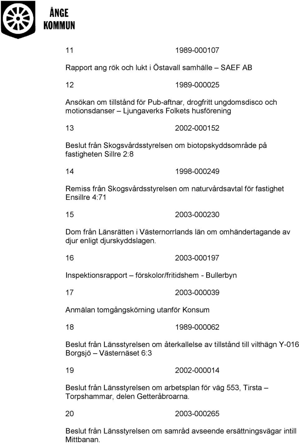2003-000230 Dom från Länsrätten i Västernorrlands län om omhändertagande av djur enligt djurskyddslagen.