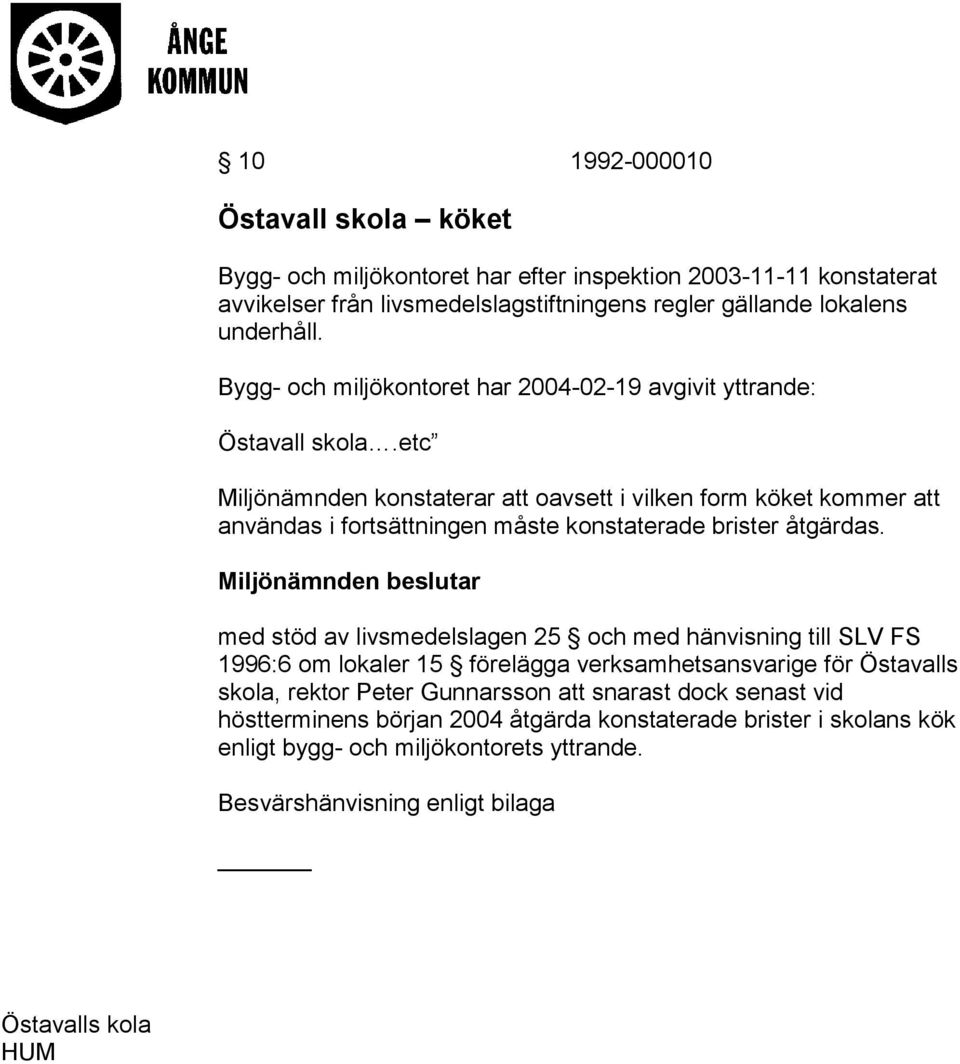 etc Miljönämnden konstaterar att oavsett i vilken form köket kommer att användas i fortsättningen måste konstaterade brister åtgärdas.