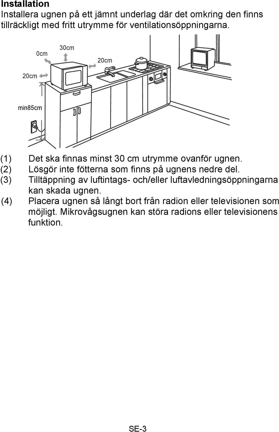 (2) Lösgör inte fötterna som finns på ugnens nedre del.