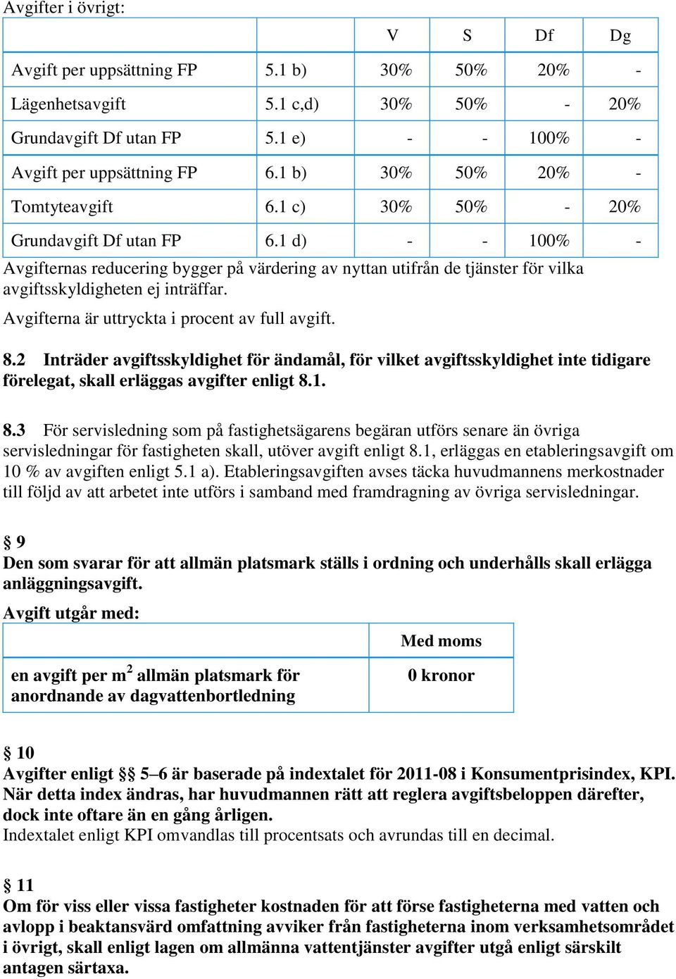 1 d) - - 100% - Avgifternas reducering bygger på värdering av nyttan utifrån de tjänster för vilka avgiftsskyldigheten ej inträffar. Avgifterna är uttryckta i procent av full avgift. 8.