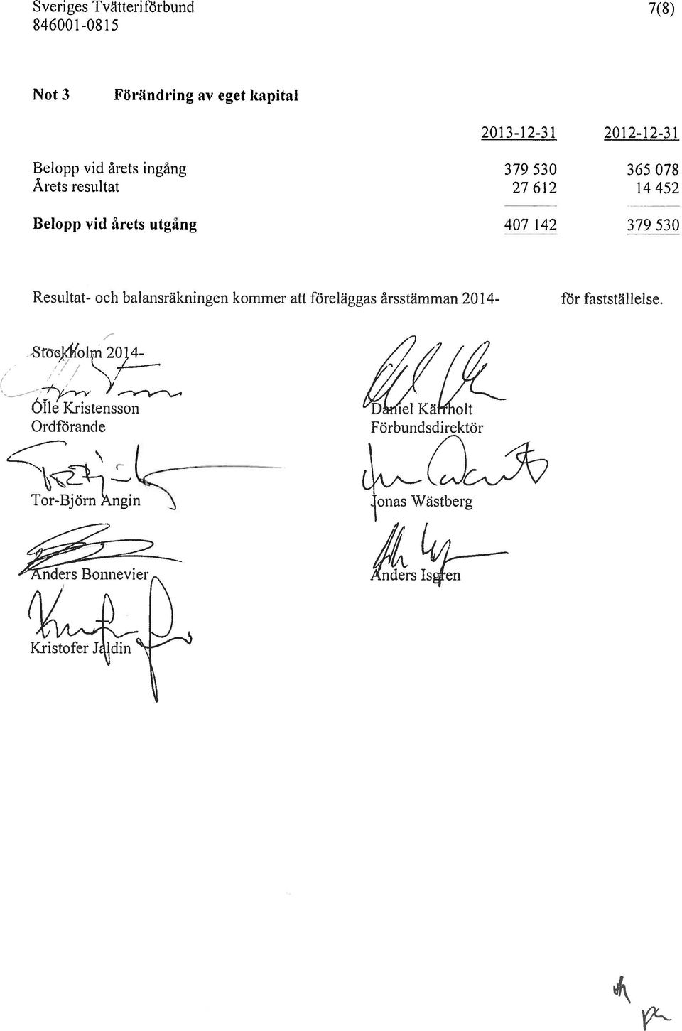 balansrlikningen kommer att föreldggas trsstlimman 2014 för faststöllelse.