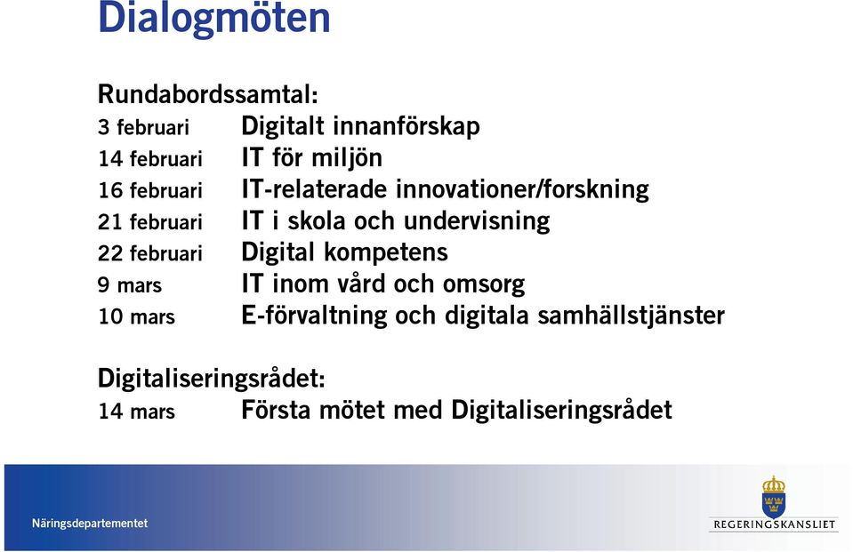 22 februari Digital kompetens 9 mars IT inom vård och omsorg 10 mars E-förvaltning och