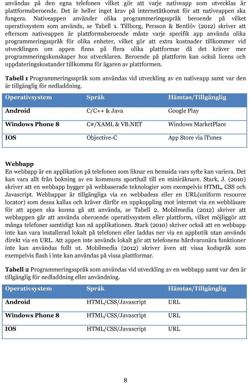 Tillborg, Persson & Bentlöv (2012) skriver att eftersom nativeappen är plattformsberoende måste varje specifik app använda olika programmeringsspråk för olika enheter, vilket gör att extra kostnader