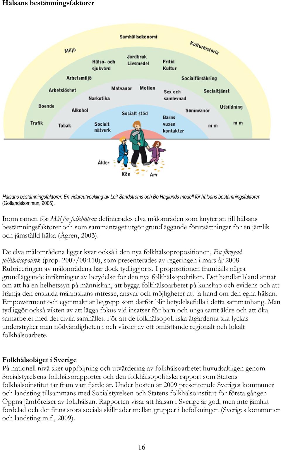 (Ågren, 2003). De elva målområdena ligger kvar också i den nya folkhälsopropositionen, En förnyad folkhälsopolitik (prop. 2007/08:110), som presenterades av regeringen i mars år 2008.